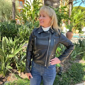 Moto Faux Leather Jacket Black Asymmetrical Zip Closure Lined